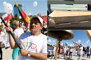 Po Seimo langais mitinguotojai atsinešė karstą su jame gulinčia Konstitucija, prašosi į parlamento rūmus