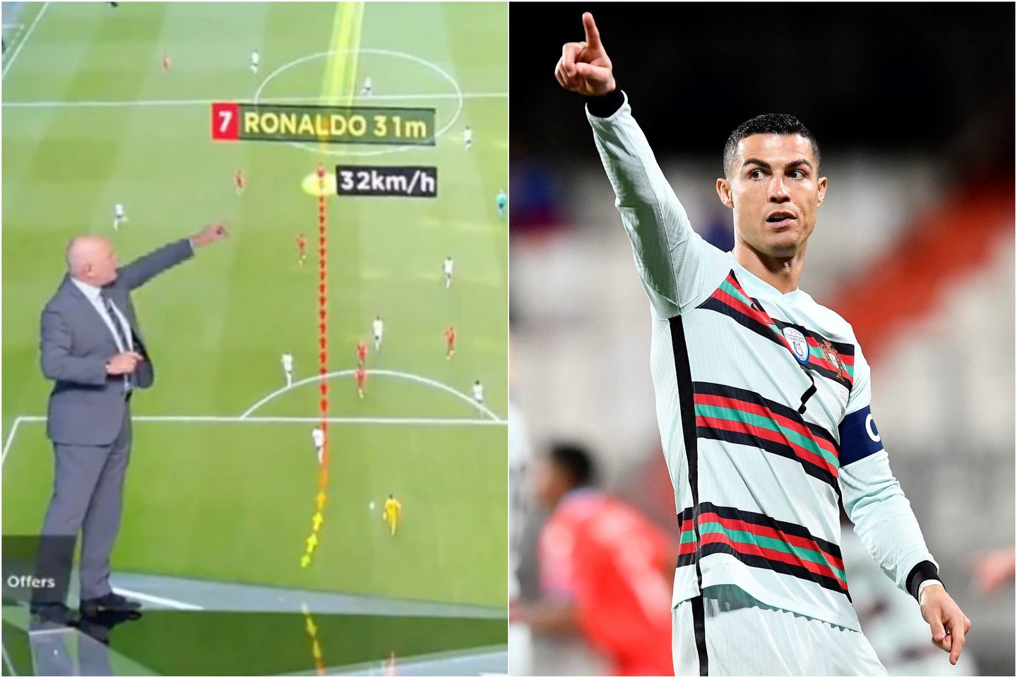 C.Ronaldo dvikovoje prieš Vokietiją skriejo įspūdingu greičiu.<br>Stopkadro ir AFP/Scanpix nuotr. koliažas.