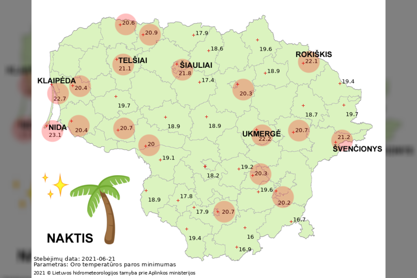 Birželio 21 d. naktį pasiektas šilčiausios birželio nakties oro temperatūros rekordas Lietuvoje per visą meteorologinių stebėjimų istoriją!<br>meteo.lt nuotr.