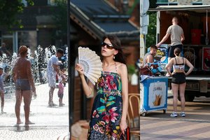 Palangos gatvės stilius: nuo karščio ginasi vėduoklėmis ir maudynėmis fontane