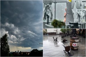 Audros debesys slenka per Lietuvą: privertė žmones slėptis, vartė lauko kavinių baldus