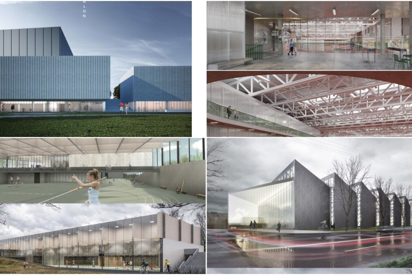 Lengvosios atletikos maniežo Žirmūnų g. 1h, Vilniuje, atviro architektūrinio projekto konkursui pateikti 21 projektinis pasiūlymas.<br>vizual.