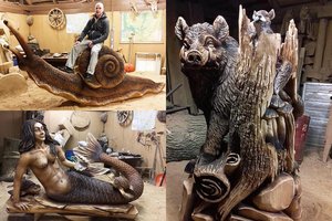 Atima žadą: Panevėžio rajono gyventojas pjūklu iš medžio kuria tikrus stebuklus