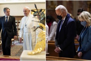 JAV diplomatijos vadovo susitikimą su popiežiumi temdo sujudimas namuose: iš J. Bideno nori atimti Šv. Komunijos sakramentą