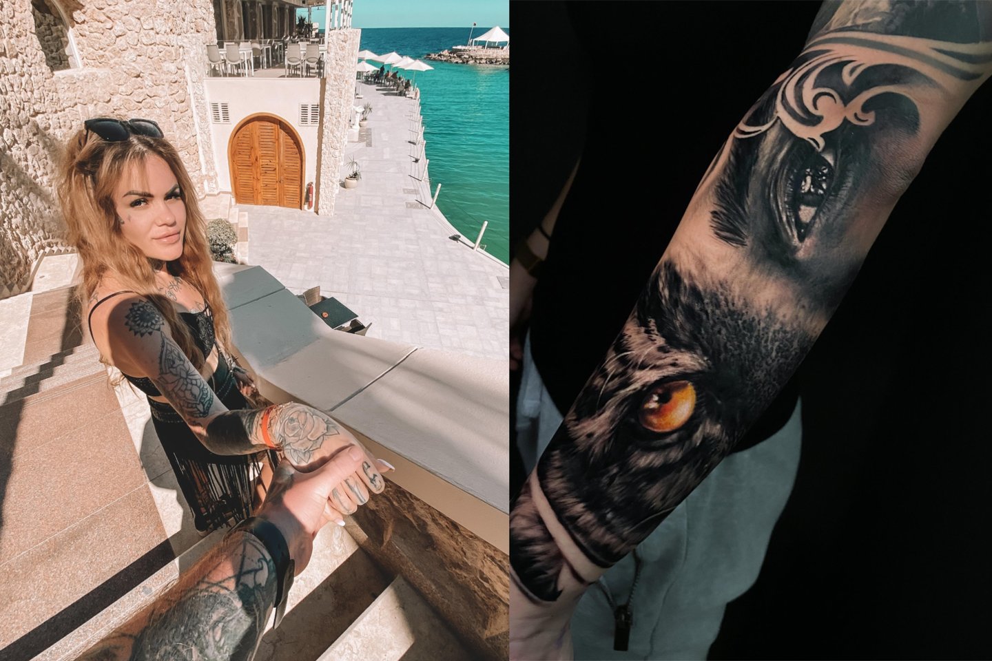Keliaujanti tatuiruočių meistrė Lorita pajūryje kviečia pasipuošti piešiniais ant kūno ir kartu padaryti gerą darbą.<br> lrytas.lt koliažas.