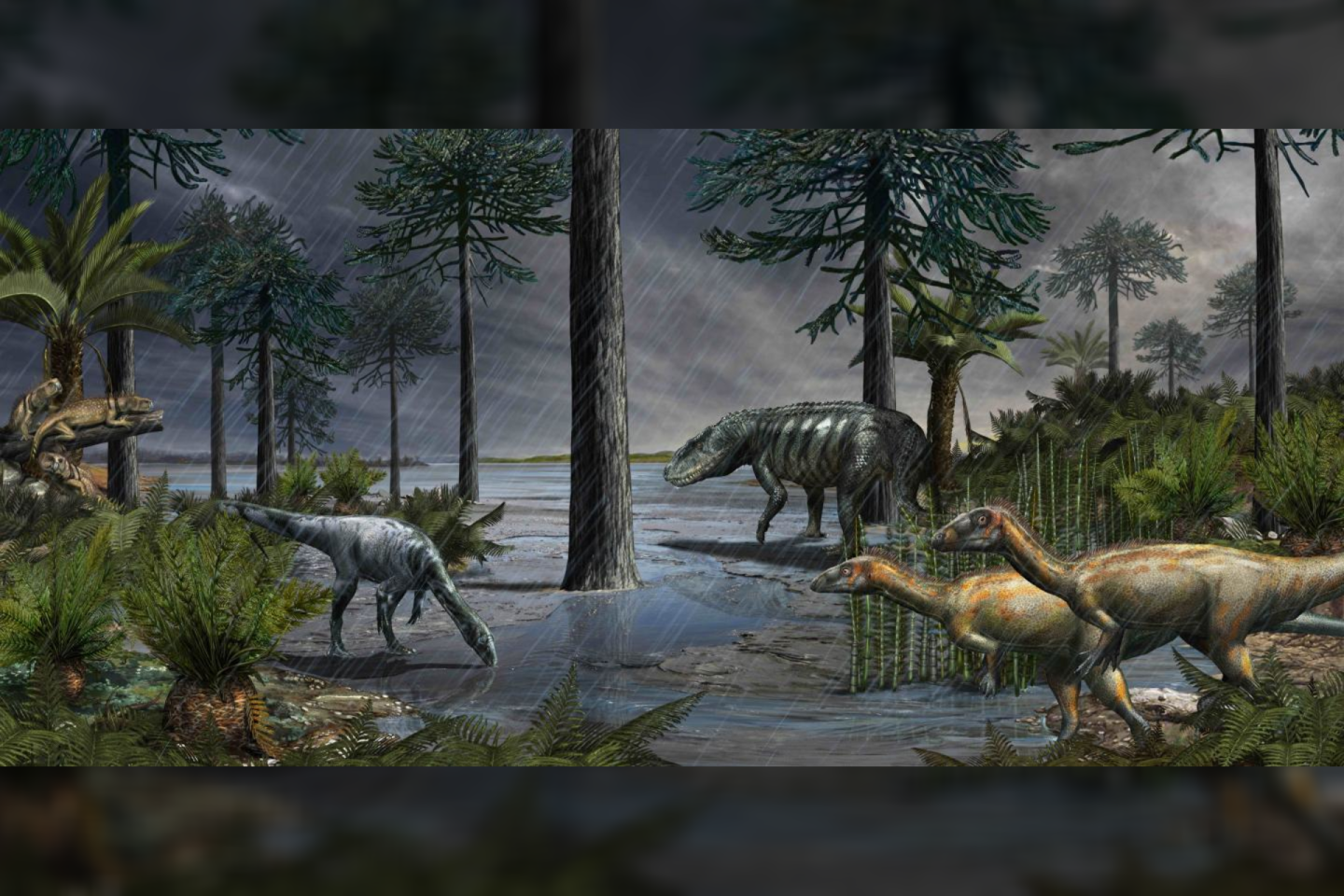 232 milijonų metų senumo, Triaso periodo scena.<br> D. Bonadonna'os iliustr.
