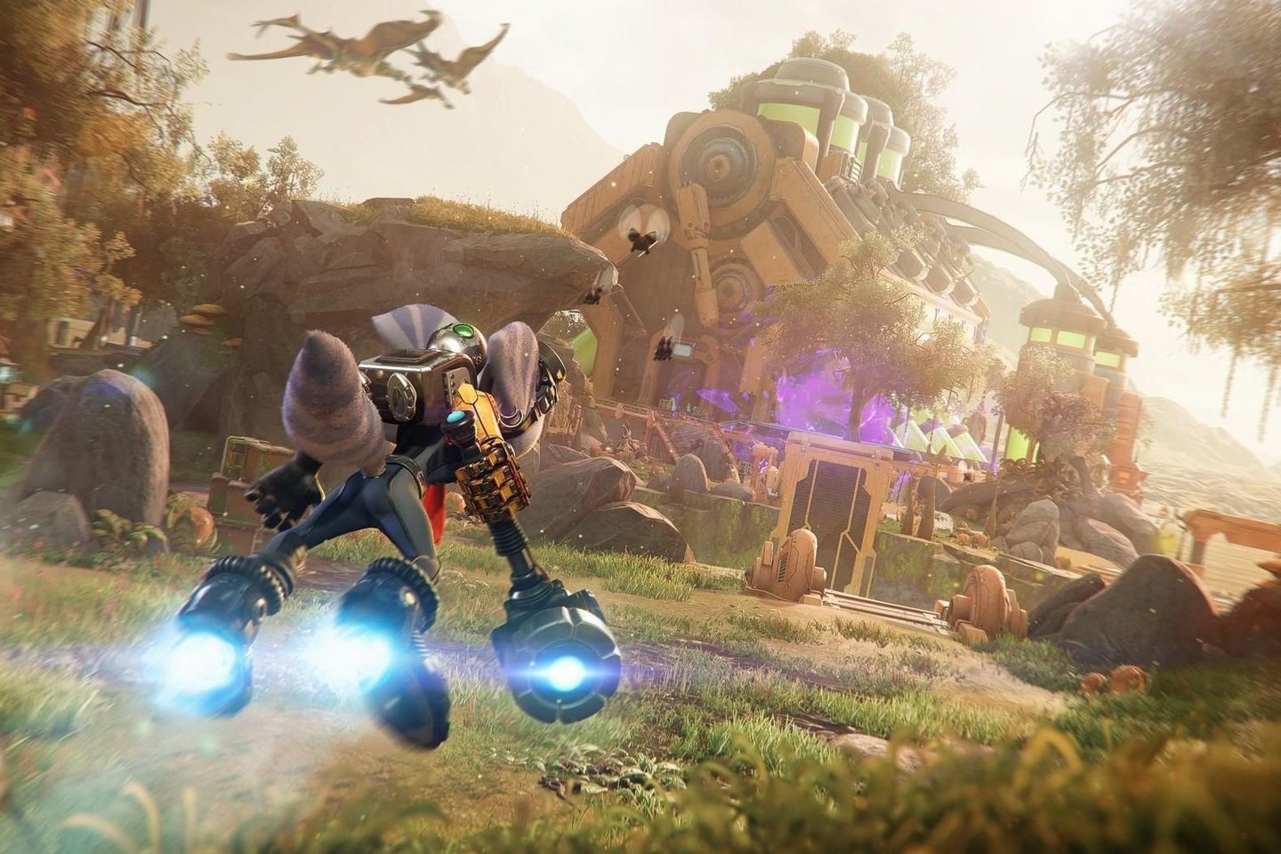 „Sony Interactive Entertainment“ pristatė naujausią populiaraus žaidimo „Ratchet &amp; Clank“ versiją – „Rift Apart“.<br> Žaidimo ekrano nuotr.