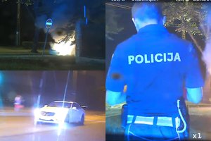 Neįtikėtinos gaudynės Rygoje: nuo policijos bėgusio nepilnamečio vairuojamas automobilis galiausiai užsiliepsnojo