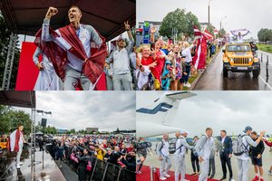 Merkiant lietui Latvija pasitiko Tokijo trijulių krepšinyje triumfavusius naujuosius šalies herojus