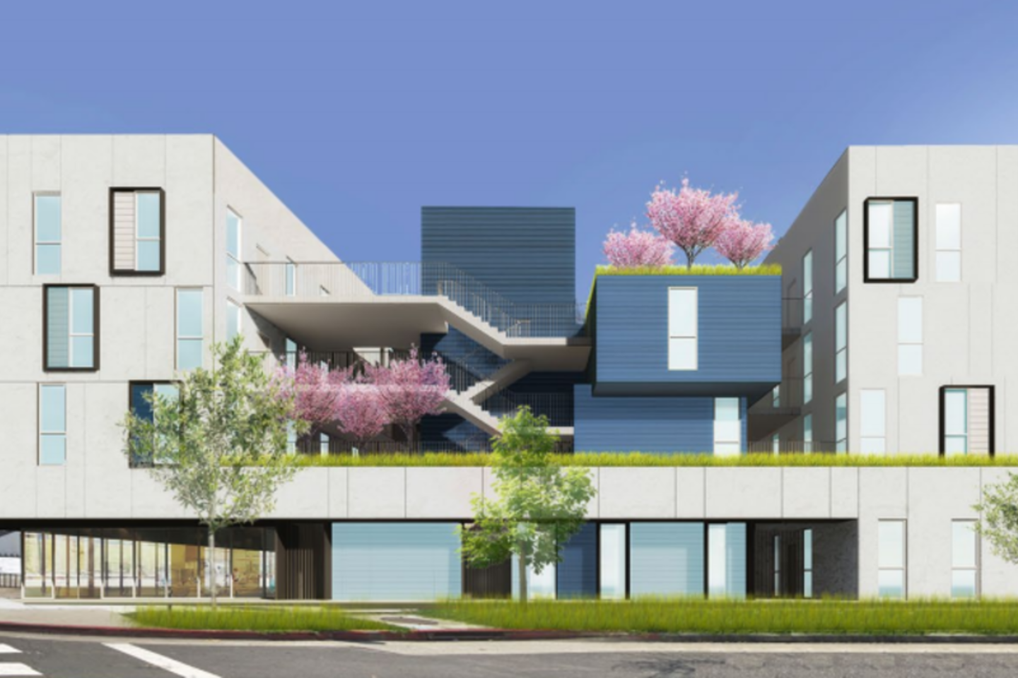 Daugiabučio projektas – vizualizacija Santa Monikoje. Tokiose namuose nuomojamas būstas nepasiturintiems.  