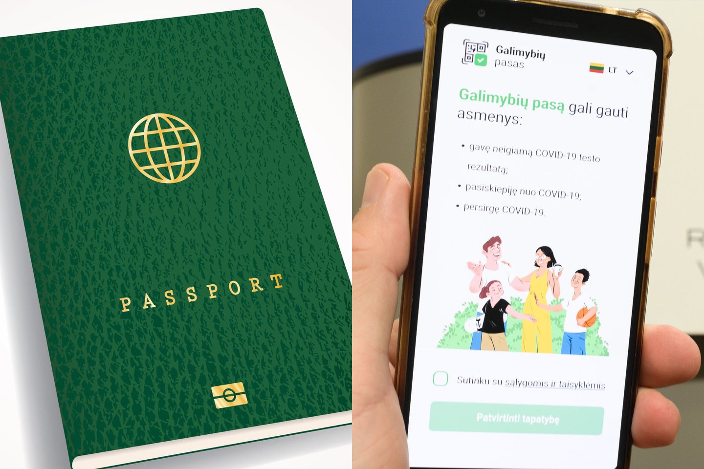Iki šiol Europos Sąjungos (ES) skaitmeninį COVID-19 pažymėjimą, vadinamąjį „Žaliąjį pasą“, buvo galima naudoti kaip galimybių pasą.<br>Lrytas.lt koliažas.