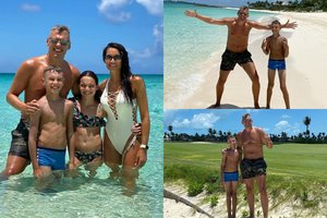 Š. Jasikevičius dalinasi atostogų vaizdais: sezono vargus su šeima nuplauna Bahamų paplūdimiuose