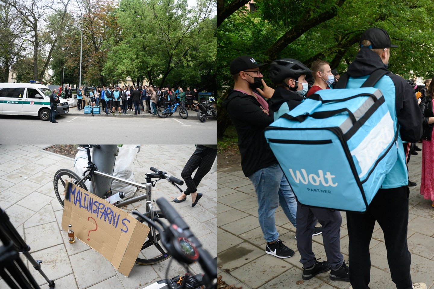 Į protestą pirmadienį Vilniuje susirinkę maisto bei kitų prekių išvežiojimo bendrovės „Wolt“ kurjeriai reikalavo atšaukti naują apmokėjimo modelį.<br>lrytas.lt fotomontažas
