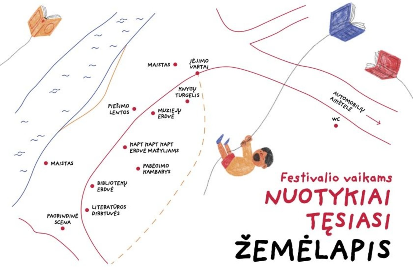 Festivalio „Nuotykiai tęsiasi“ pramogų žemėlapis.<br>Organizatorių maketas