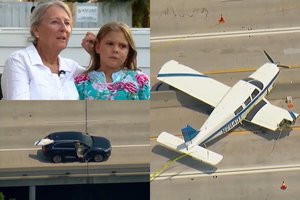 Močiute su anūke tokios kelionės nesitikėjo – ant automobilio nukrito lėktuvas