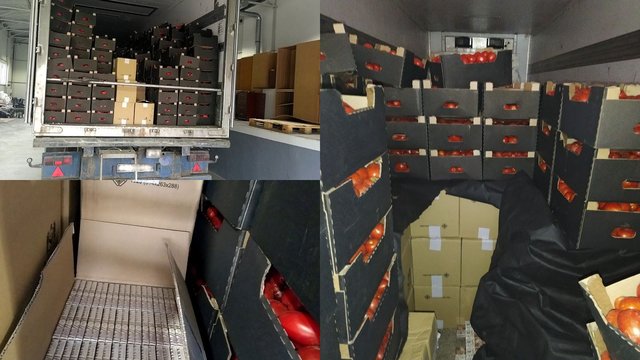 Kontrabanda tarp džemo ir pomidorų: sulaikyti du vilkikai su milijono eurų vertės nelegaliais rūkalais