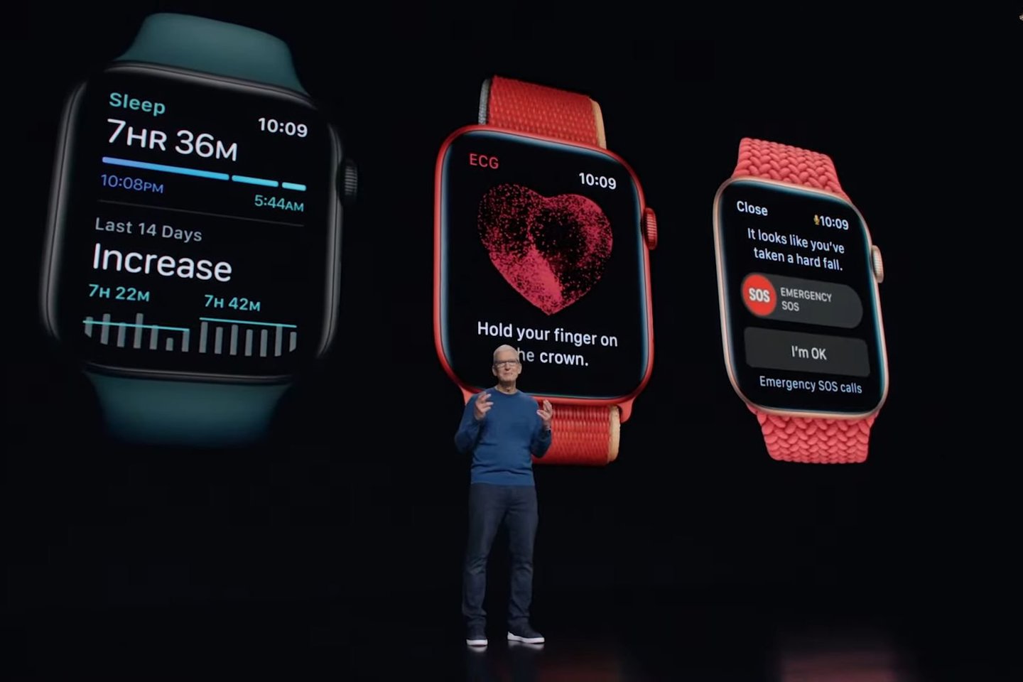  Naujųjų „Apple Watch 7“ pristatymas.<br> Transliacijos stop-kadras.