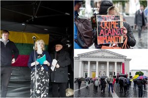 Vilniuje į A. Astrauskaitės organizuotą protesto akciją atėjo apie pusšimtį žmonių, ant scenos ropštėsi girtas vyras
