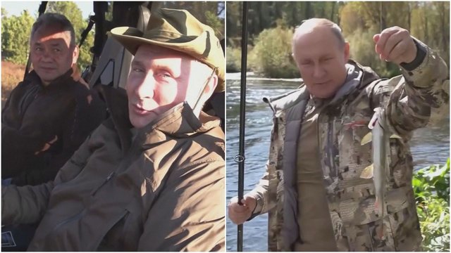 Pasidalijo asmeniniais vaizdais iš V. Putino kelionės: plaukiojo kateriu, žvejojo, stebėjo žvėris