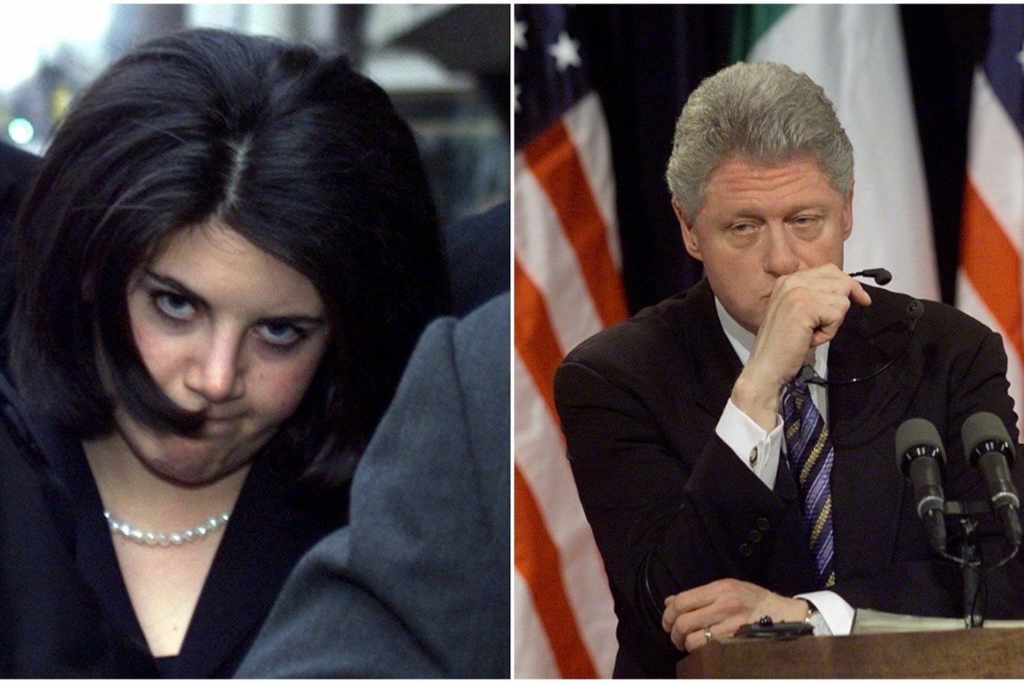 Baltųjų rūmų praktikantės M.Lewinsky intymūs santykiai su JAV vadovu B.Clintonu sukėlė neregėtą skandalą.<br> lrytas.lt koliažas.