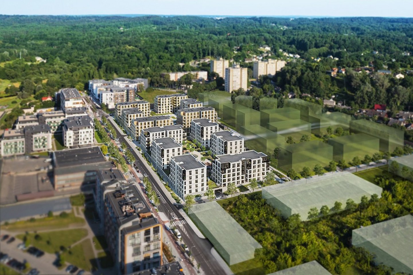 Bendrovė „Merko būstas“ tęsia investicijas Vilniaus miesto savivaldybės inicijuoto konversijos projekto „Architektūros parkas“ teritorijoje ir pradeda trečiąjį gyvenamųjų namų kvartalo „Vilnelės skverai“ statybos etapą.<br>Vizual.