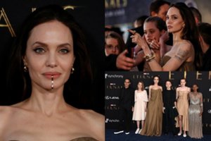 Filmo premjeroje su vaikais pasirodžiusi Angelina Jolie pasirinko neįprastą stiliaus detalę