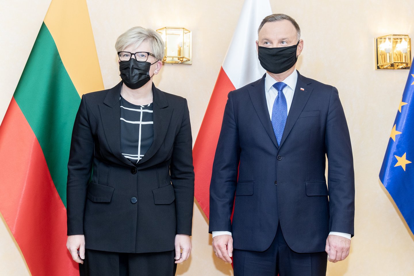 Premjerė I. Šimonytė susitiko su Lenkijos prezidentu A. Duda.<br>Laimos Penek/Vyriausybės kanceliarijos nuotr.