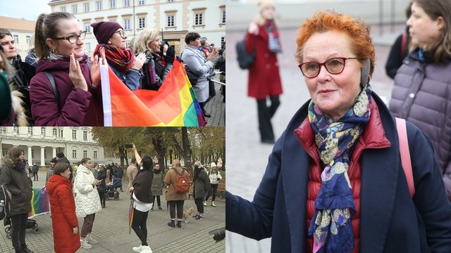 LGBT bendruomenę prie Prezidentūros atvykusi palaikyti N. Oželytė: viešai išsakoma pozicija – apgailėtina 