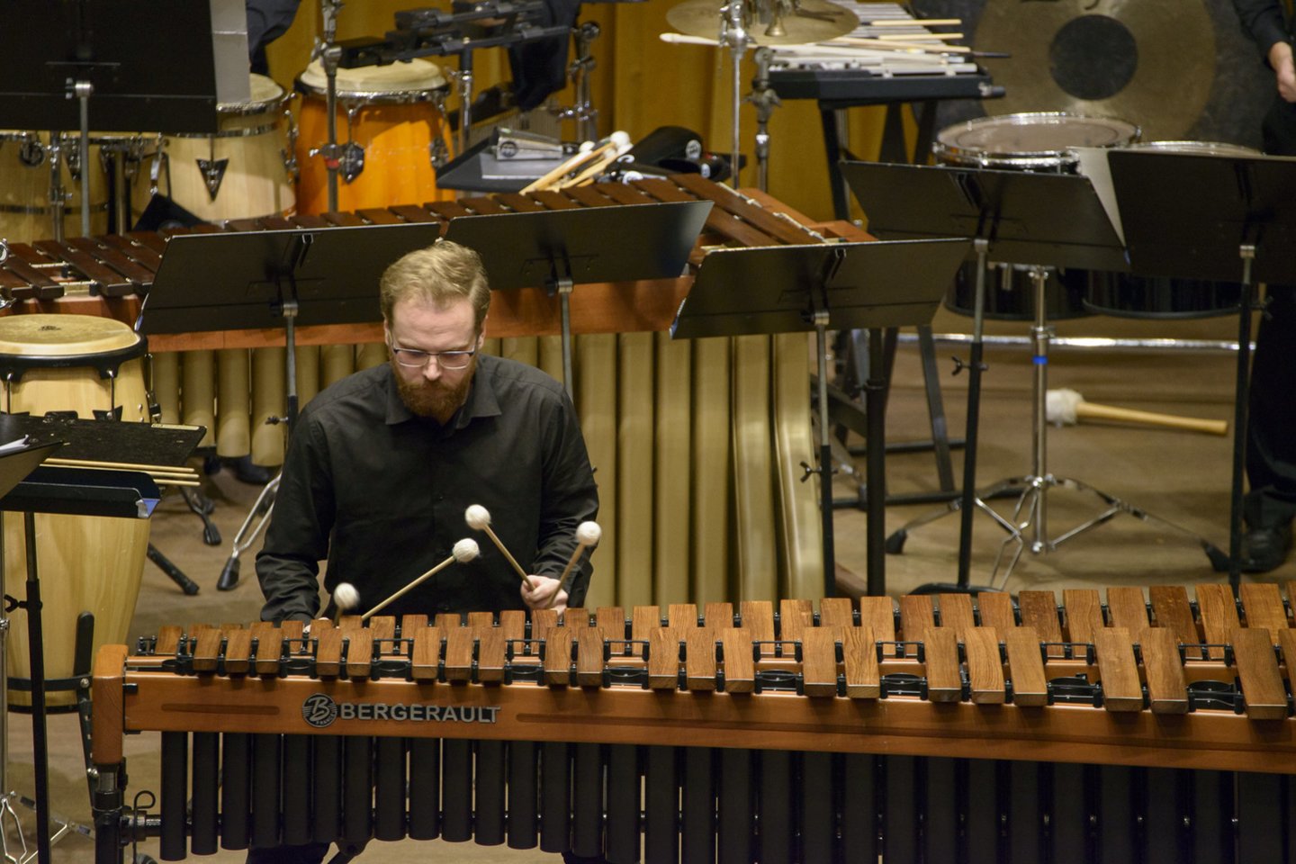 „Gaidoje“ naują programą pristatė žymiausias Lietuvos mušamųjų ansamblis „Giunter Percussion“.<br> K.Bingelio nuotr.