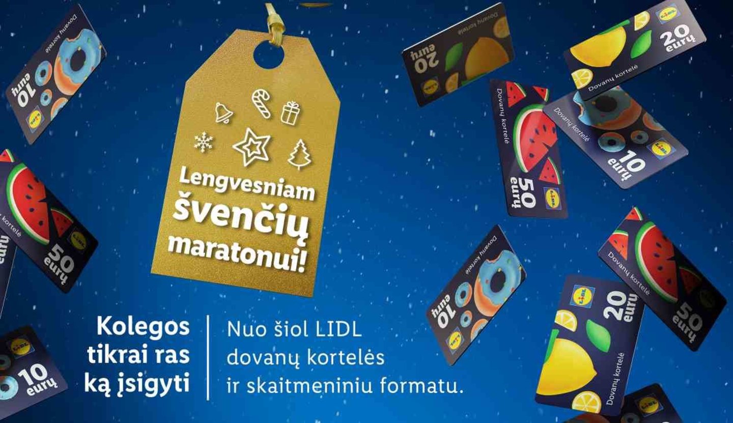 Prekyboje pasirodžiusias elektronines „Lidl“ dovanų korteles juridiniams asmenims galima įsigyti elektroniniu būdu.