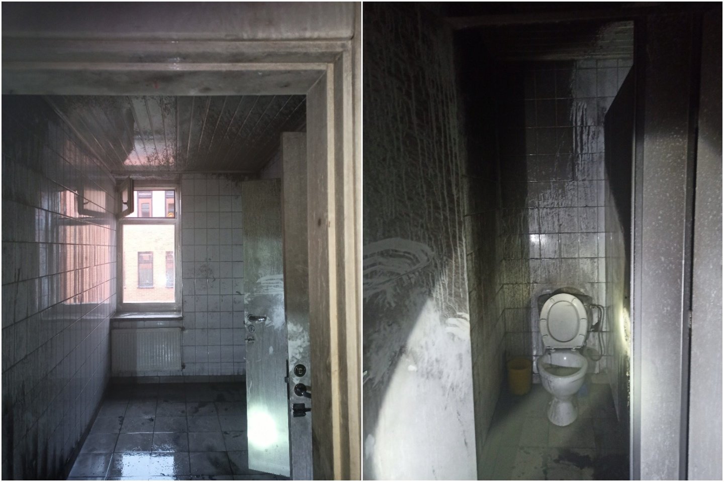 Gaisras gimnazijos tualete ant kojų sukėlė Alytaus ugniagesius.<br> Alytaus ugniagesių nuotr.