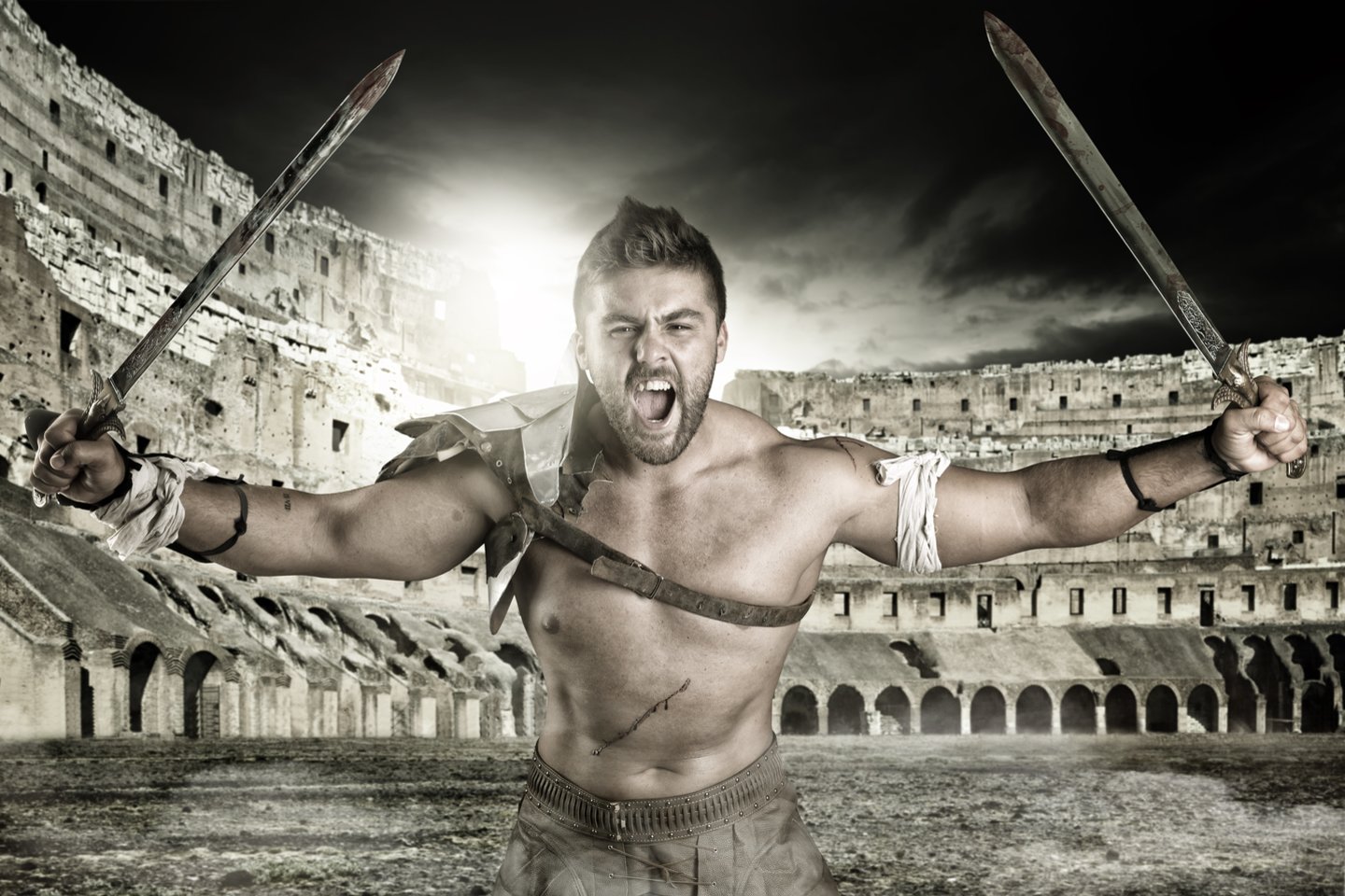  Romos imperijos gladiatoriai – tiek romantika, tiek mitais apipinta profesija.<br> 123rf iliustr.