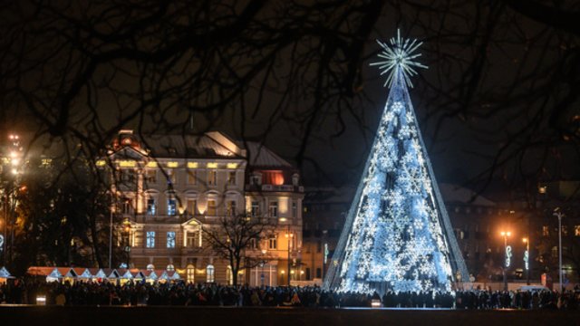 Vilniuje prasidėjo Kalėdų laukimas: įžiebta snaigėmis padabinta ir žadą atimanti eglė