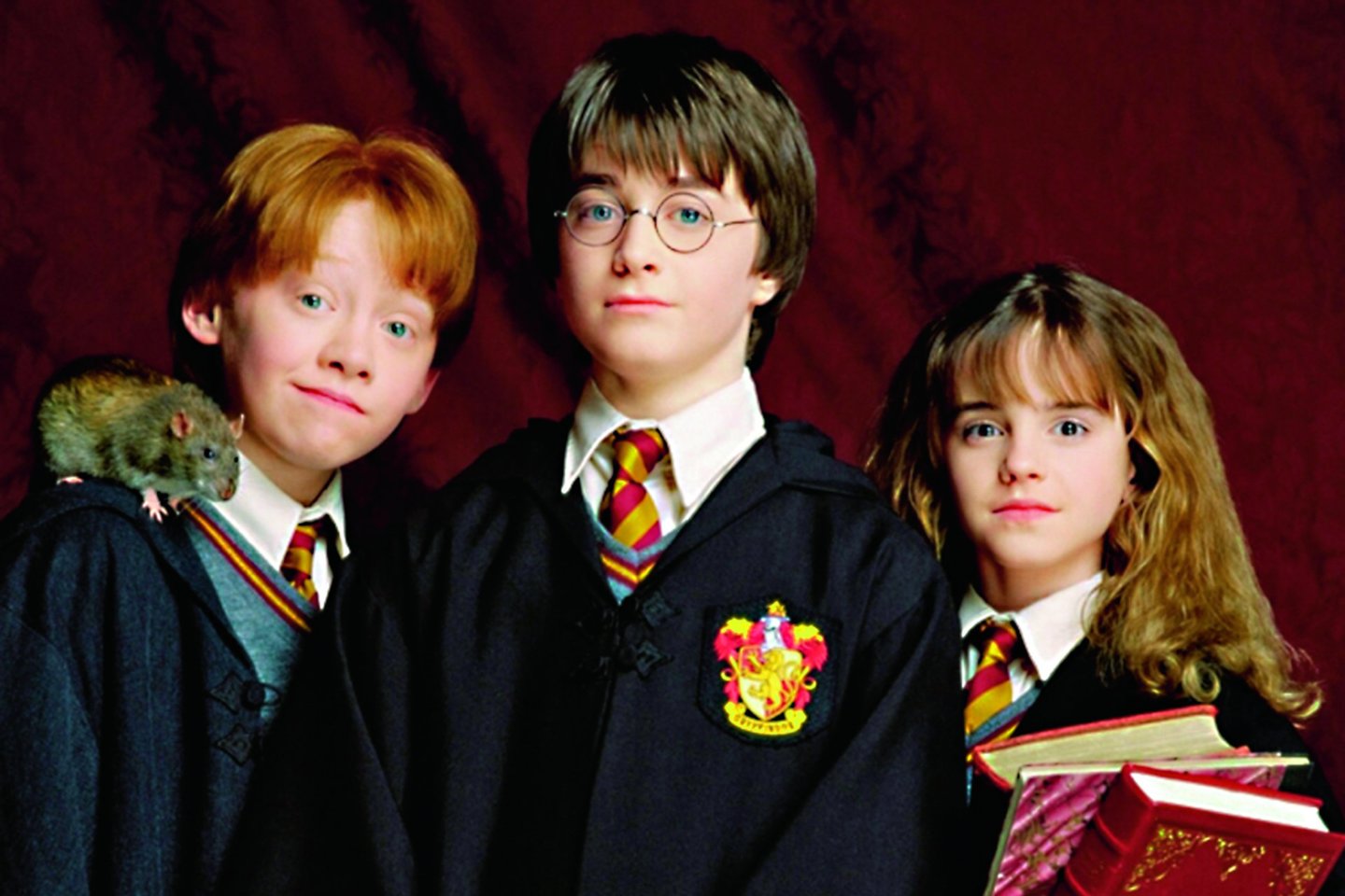 Šaunusis Hogvartso trejetukas: Ronis, Haris, Hermiona.<br>Kadras iš filmo