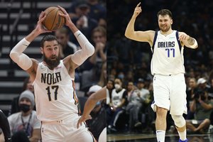 Po karjeros pasirodymo – skaudus kritimas: L. Dončičiaus koncertą J. Valančiūnas ir „Pelicans“ stebėjo iš geriausių vietų