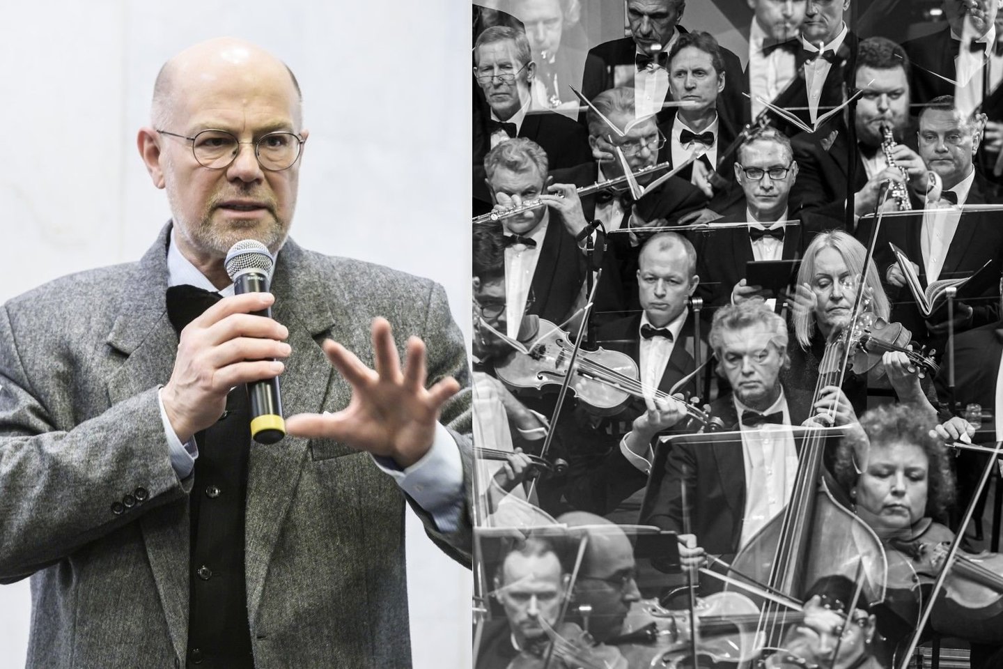 Muzikologas Viktoras Gerulaitis ir Lietuvos valstybinis simfoninis orkestras.<br>D.Matvejevo nuotr.