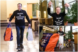 N. Puteikio kova su taromatais tęsiasi: nepriimtus butelius atsitempė į Seimą