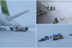 Rygos oro uoste – avarija: „Air Baltic“ lėktuvas nuslydo nuo tako