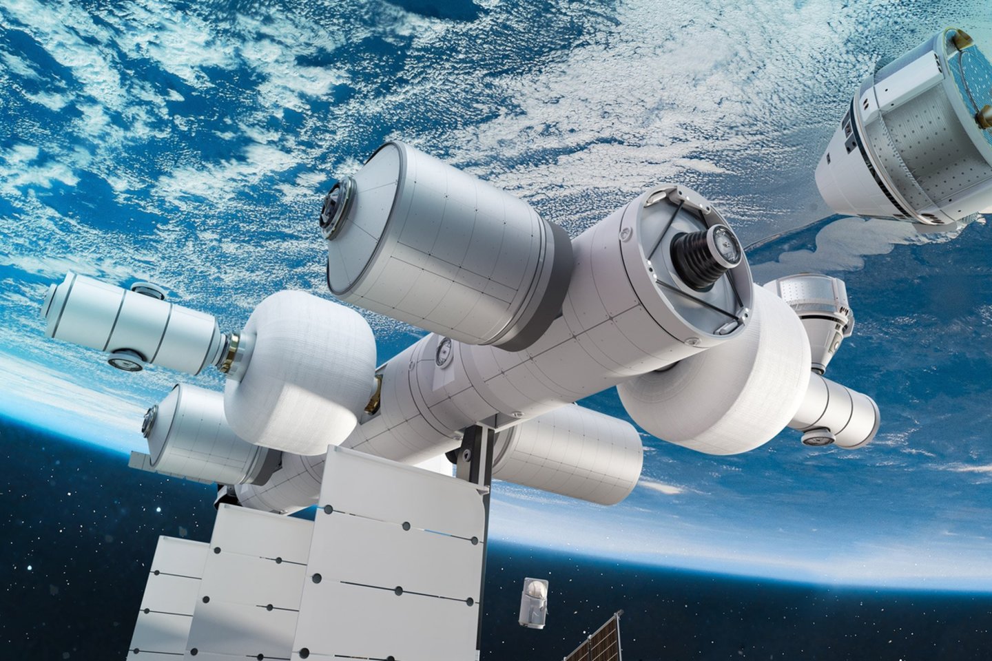  „Blue Origin“ bendradarbiaus su bendrove „Sierra Space“ statydama stotį „Orbital Reef“, kurioje antroje šio dešimtmečio pusėje galės gyventi iki 10 žmonių.<br> „Blue Origin“ iliustr.