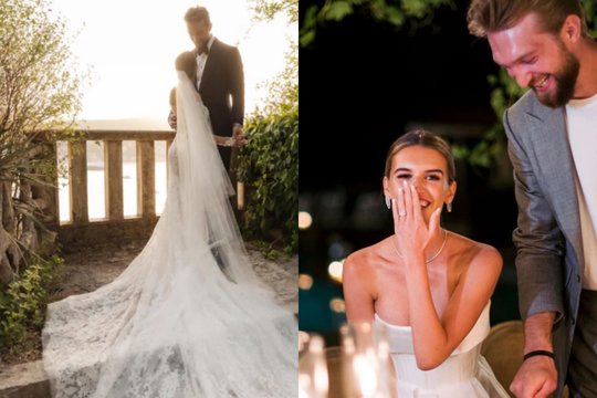 Sh. Rossen parodė nematytus jųdviejų su Domantu Saboniu vestuvių kadrus