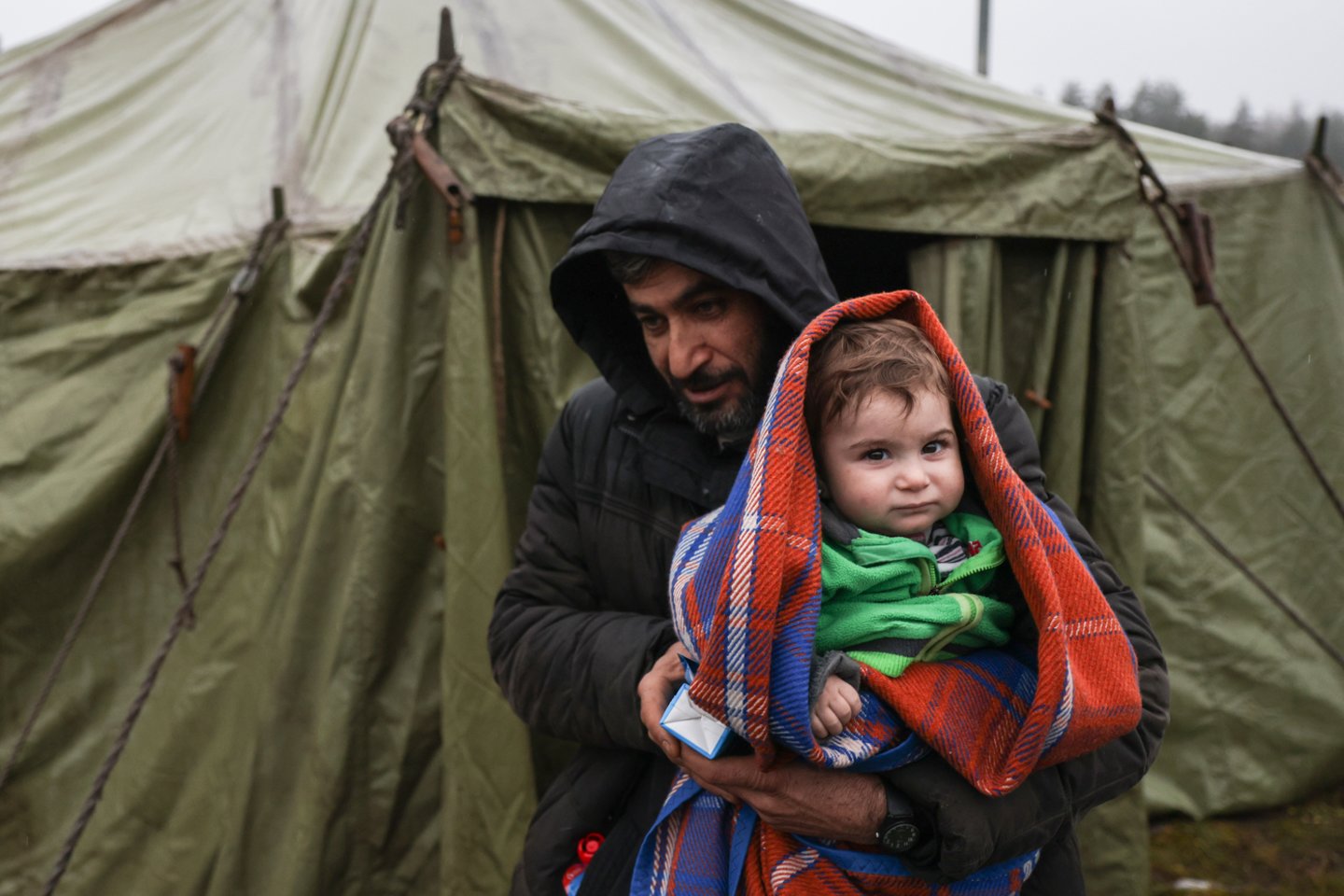 Migrantai Baltarusijos pasienyje.