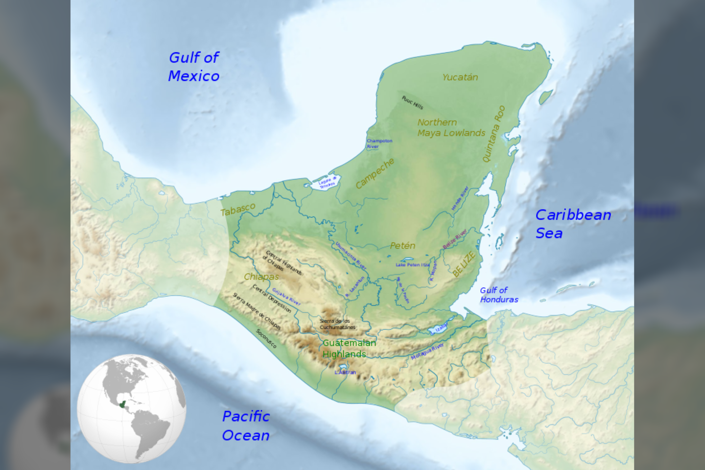 Majų civilizacijos buvimo vieta.<br>  Wikimedia Commons.
