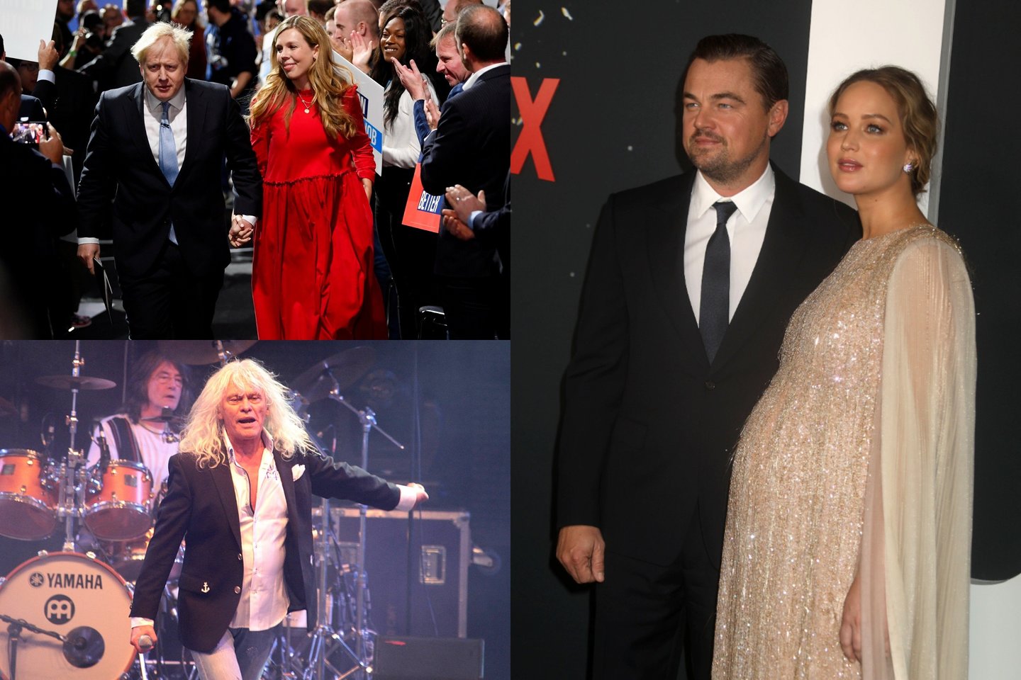 Borisas Johnsonas ir jo žmona Carrie, Janosas Koboras, Leonardo DiCaprio ir Jennifer Lawrence.