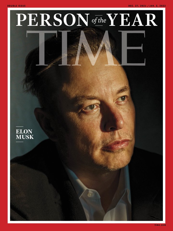 Amerikiečių žurnalas „Time“ 2021 metų žmogumi paskelbė bendrovių „Tesla“ ir „SpaceX“ įkūrėją, technologijų magnatą Eloną Muską (50 m.).