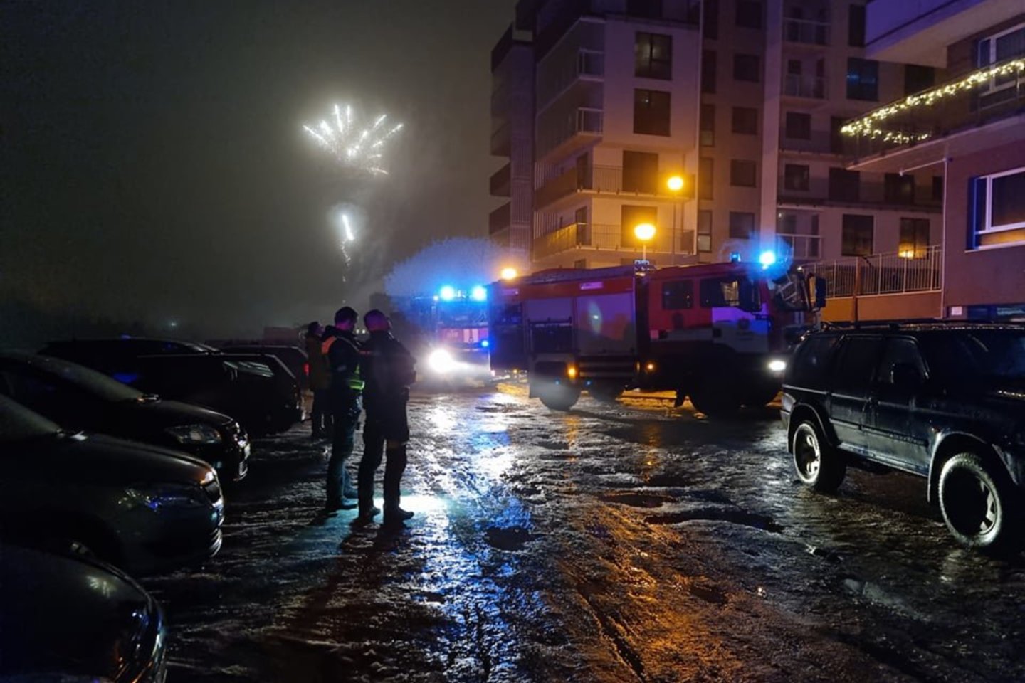 Sujudimas Vilniuje: dega butas, į Pilaitę atskubėjo gausios ugniagesių pajėgos, policija.<br> A. Vaitkevičiaus nuotr.