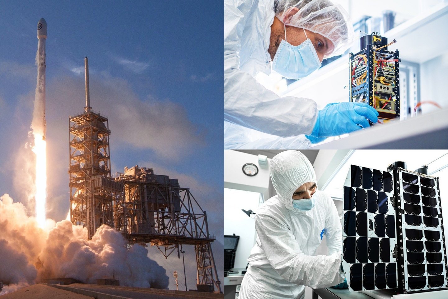  Sausio 13 dieną iš Kanaveralo kyšulio kosmodromo su „SpaceX“ raketa-nešėja „Falcon 9“ į Saulės sinchroninę orbitą pakilo net trys Lietuvoje įkurtos mažųjų palydovų kūrėjos „NanoAvionics“ klientams pagaminti palydovai.<br> „NanoAvionics“ nuotr., lrytas.lt mont.