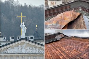 Stiprus vėjas paliko skaudžių padarinių: nuplėštas Vilniaus katedros stogas