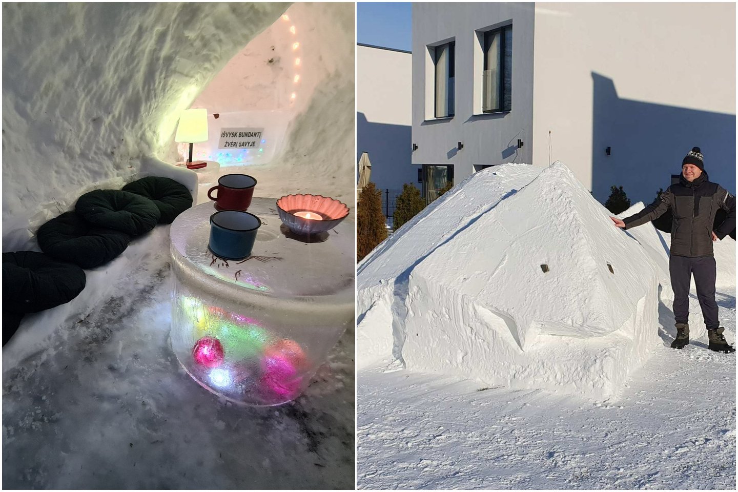 V.Lasys savo namo kieme iš sniego sukūrė Mitinį Žvėrį, į kurio vidų galima įeiti ir net atsigerti arbatos.<br>Lrytas.lt koliažas