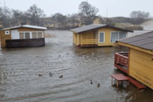 Galinga audra siaubia pajūrį: išvartė medžius, Šventosios upė išsiliejo į krantus