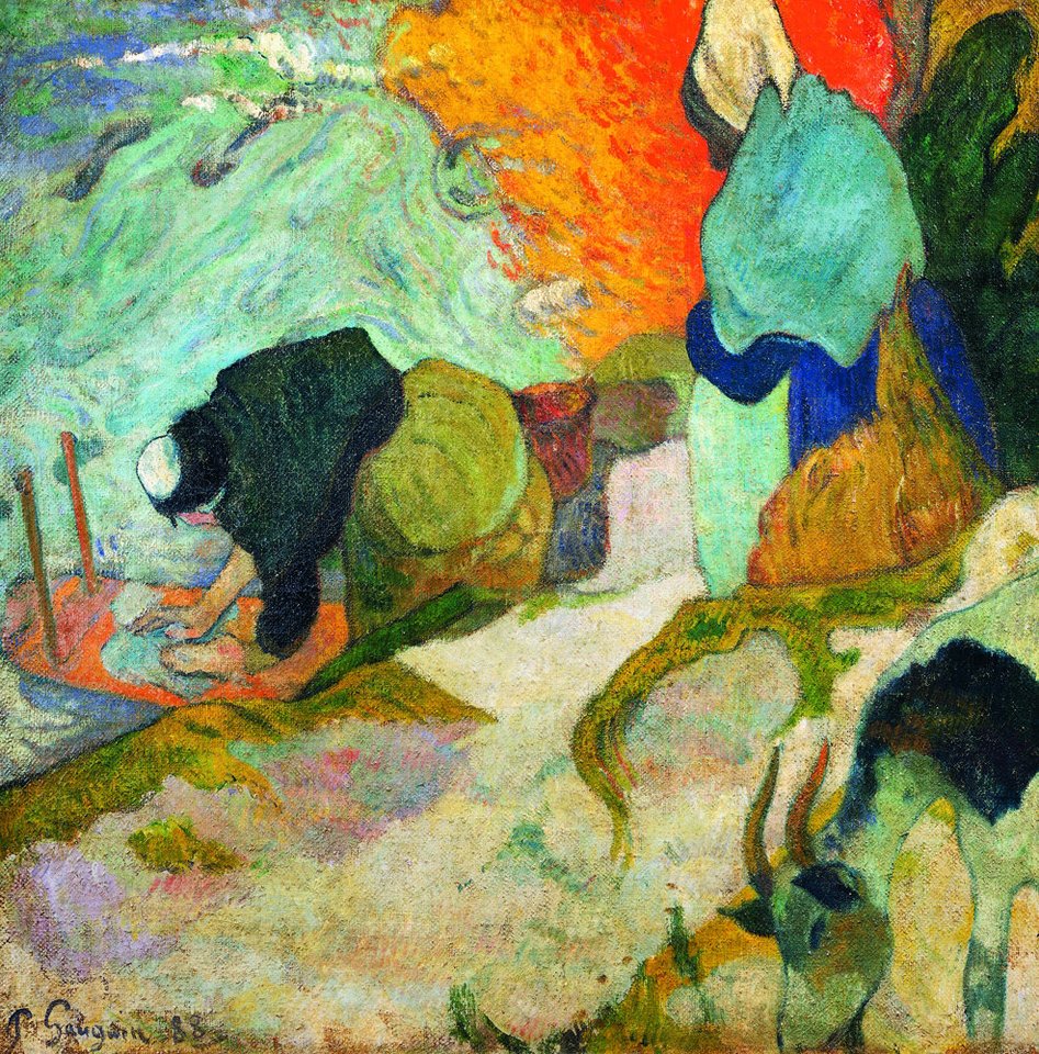 Takiomis linijomis ir gyvomis  spalvomis, kurios buvo naudojamos visuose vėlesniuose darbuose, Paulis Gauguinas nutapė Arlio skalbėjas, lauke tapydamas su Vincentu van Goghu.<br>Leidėjų nuotr.
